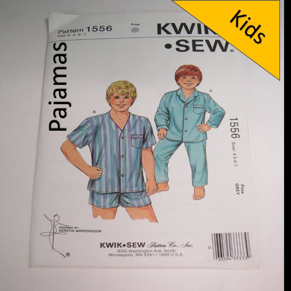 Kwik Sew 1556  child 4-7 pajamas top/bottom Long/short UNCUT
